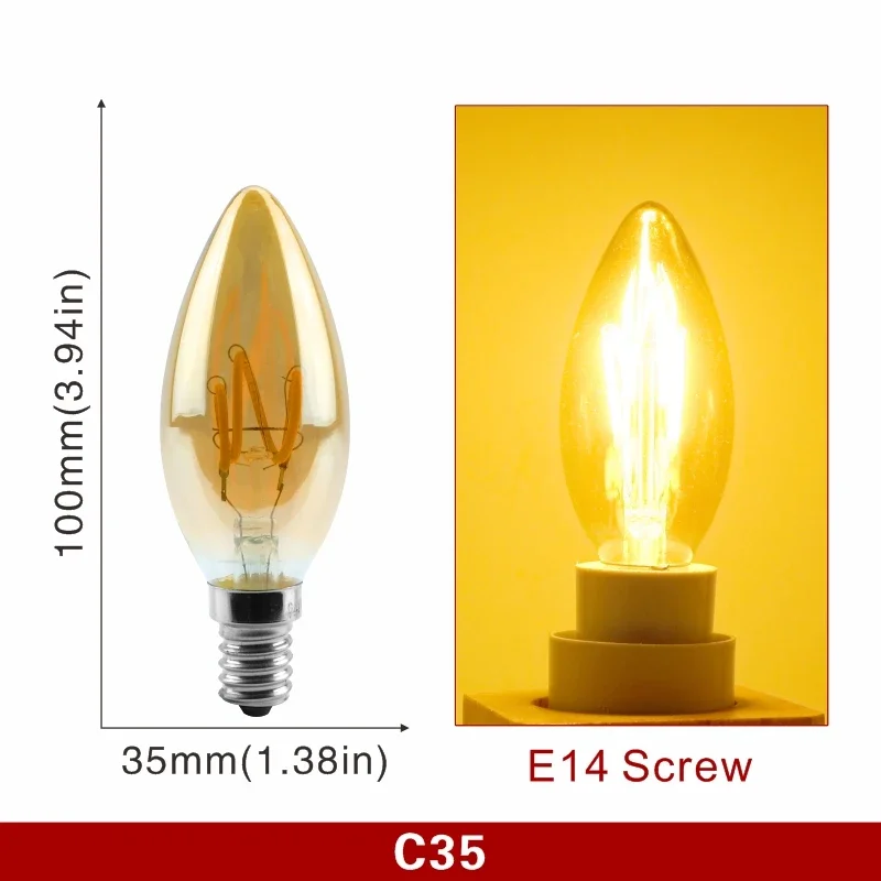 E14 E27 Retro LED Spiral Filament Glühbirne 4W Warm Gelb 220V C35 A60 T45 ST64 T185 T225 G80 G95 G125 Vintage Edison Lampe