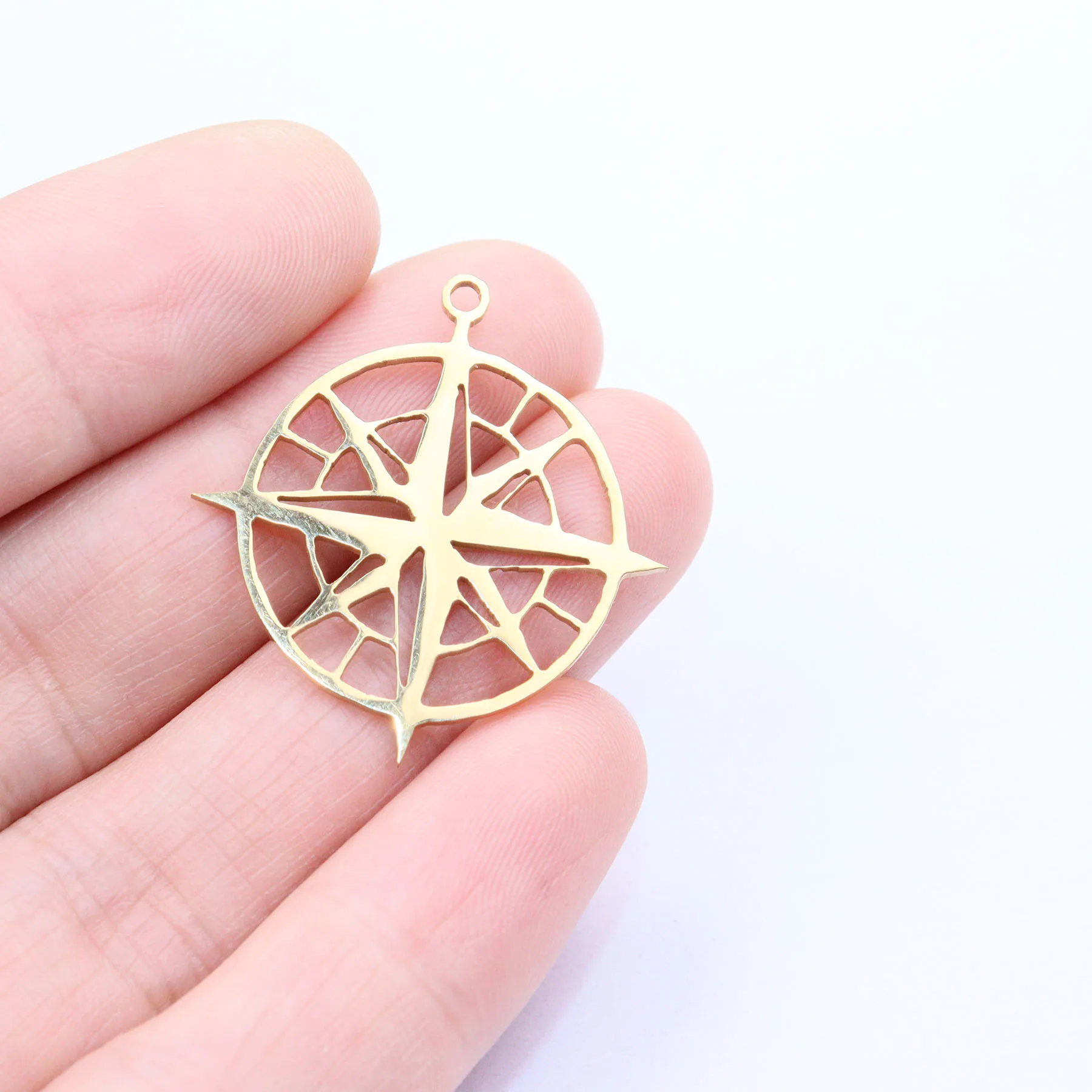 5pcs Stainless Steel Shiny Beautiful Compass Fashion Jewelry  Charms Pendant DIY Handcraft Waterproof Antiallergic Vacuum Plate