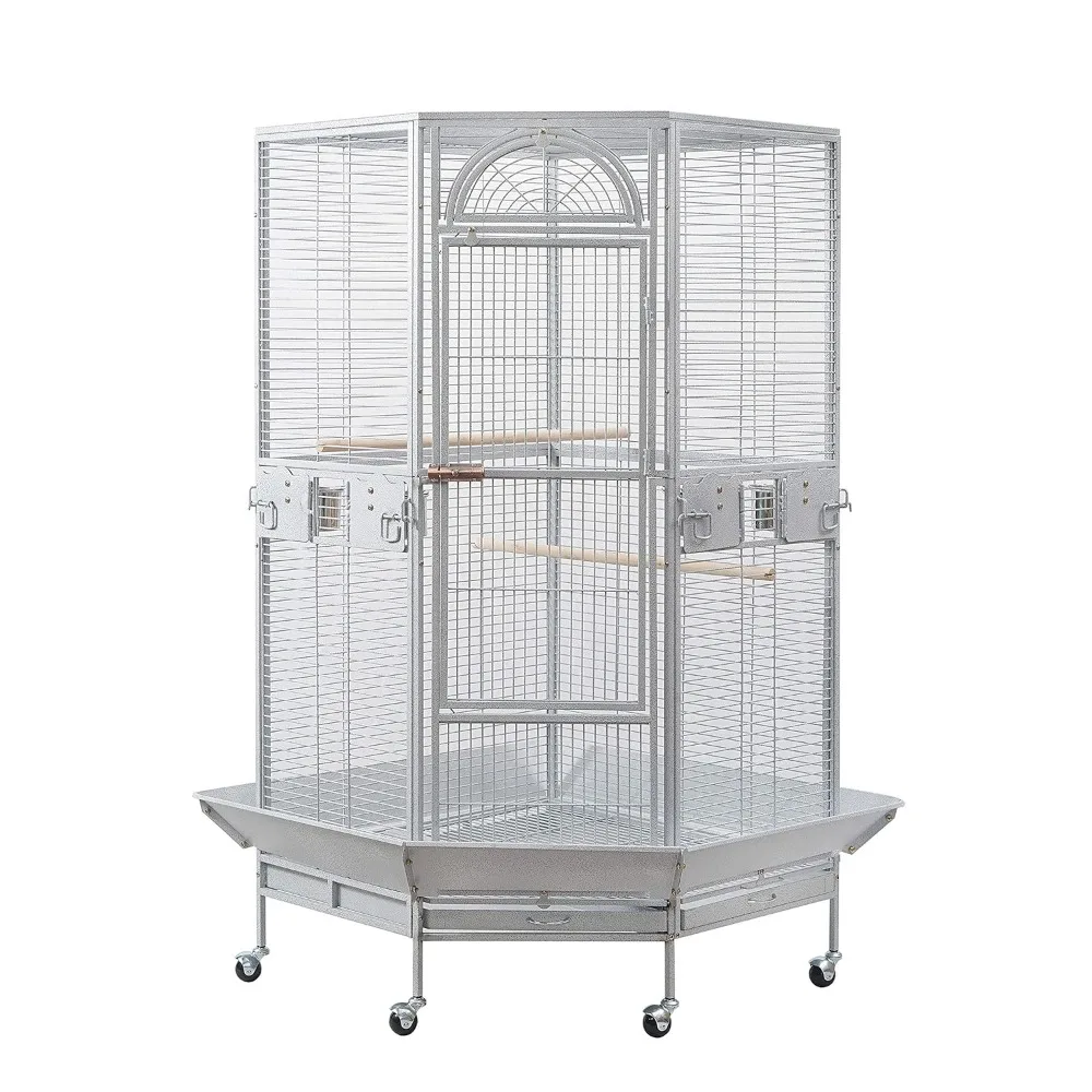 

Corner Bird Cage for Cockatiel Parakeet Black and White New (White)