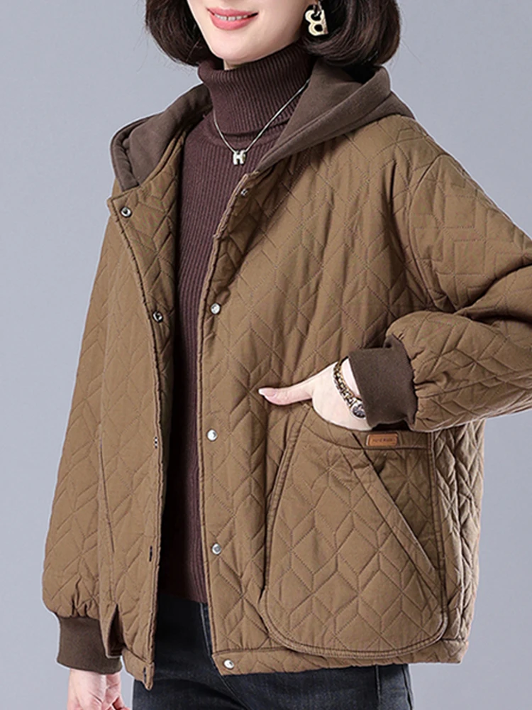 

Women's Thickened Cotton Jacket Winter Coat Fluffy Inner Middle-Aged Mom's Fashion Korean Style Short Length Single Button