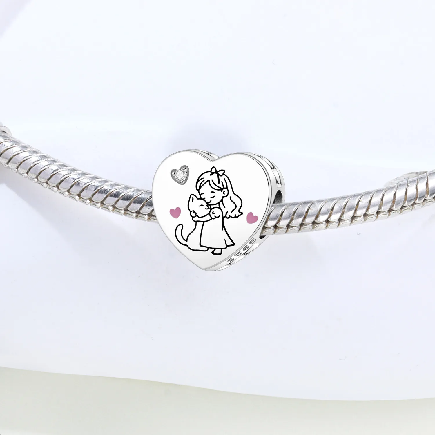 CYCUFF 925 Sterling Silver Love Shaped Cat Pet Pendants Bracelet Necklace Charms Fit Jewelry Party Beads DIY Fine Gifts view 3