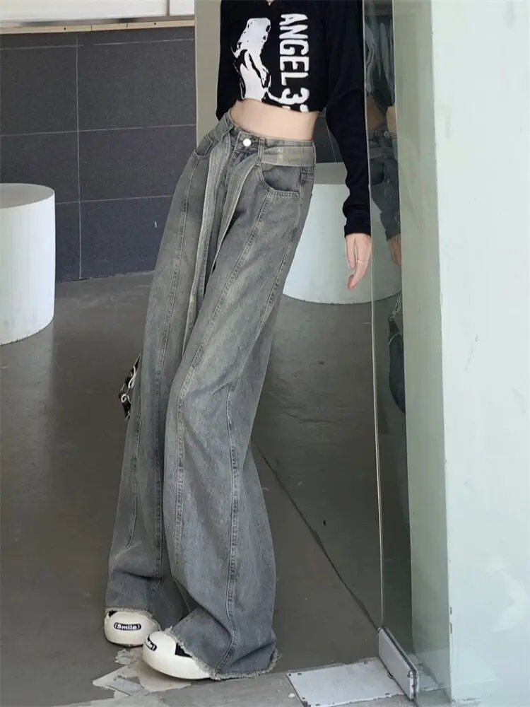 

Джинсы с высокой талией и прямым кроем Design Sensation, женские свободные широкие брюки, длинные джинсы из денима с эффектом потертости