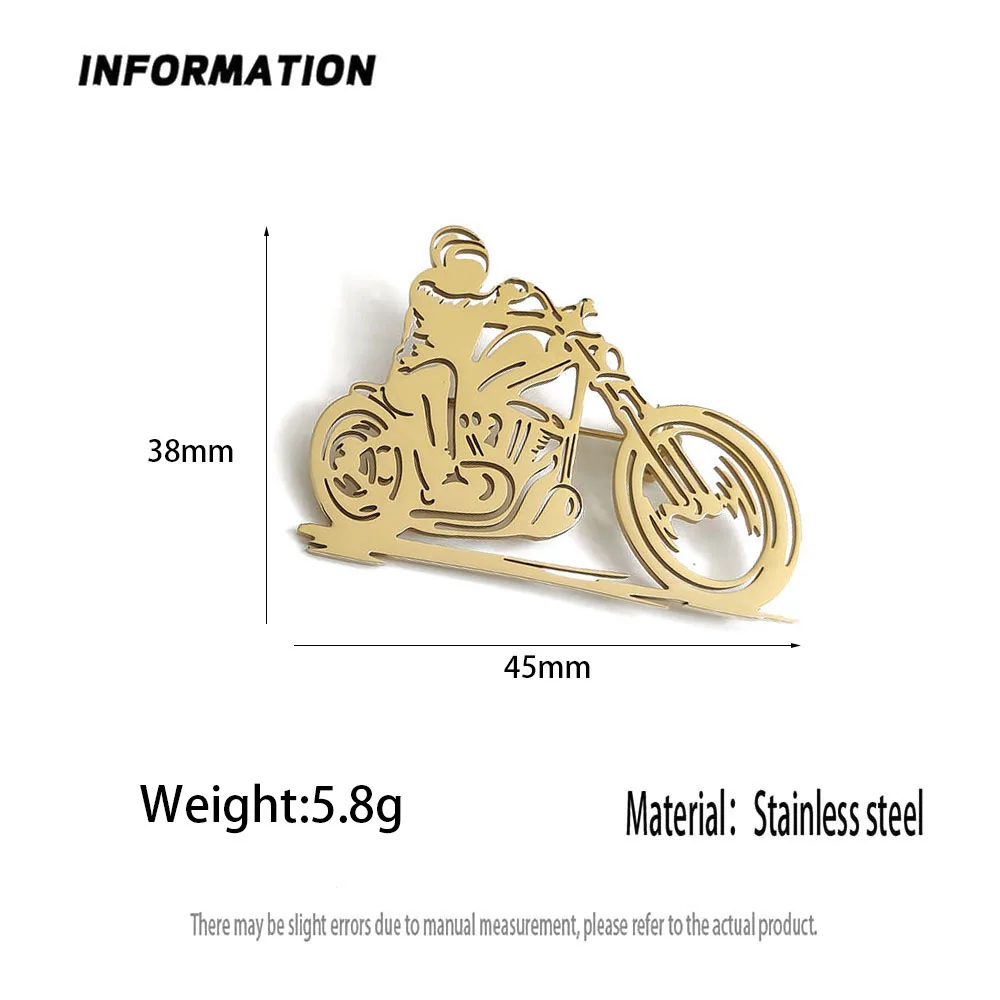 Stainless Steel Plated 18K Gold Rider‑Chopper Motorcycle Hollow‑Out Brooch Lapel Pin for Jacket Backpack Unisex Jewelry Gift