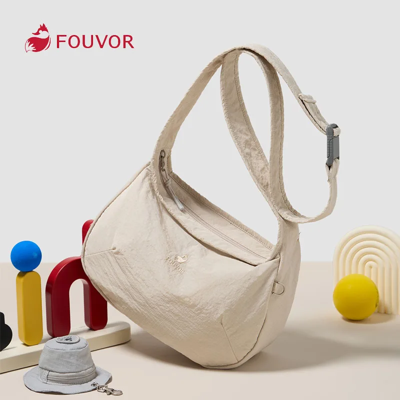 

Fouvor Beige Hobo Bag Lightweight Nylon Material Shopping Travel Fashion Shoulder Bag Casual Youth Teenager Beach Bag 3059-10