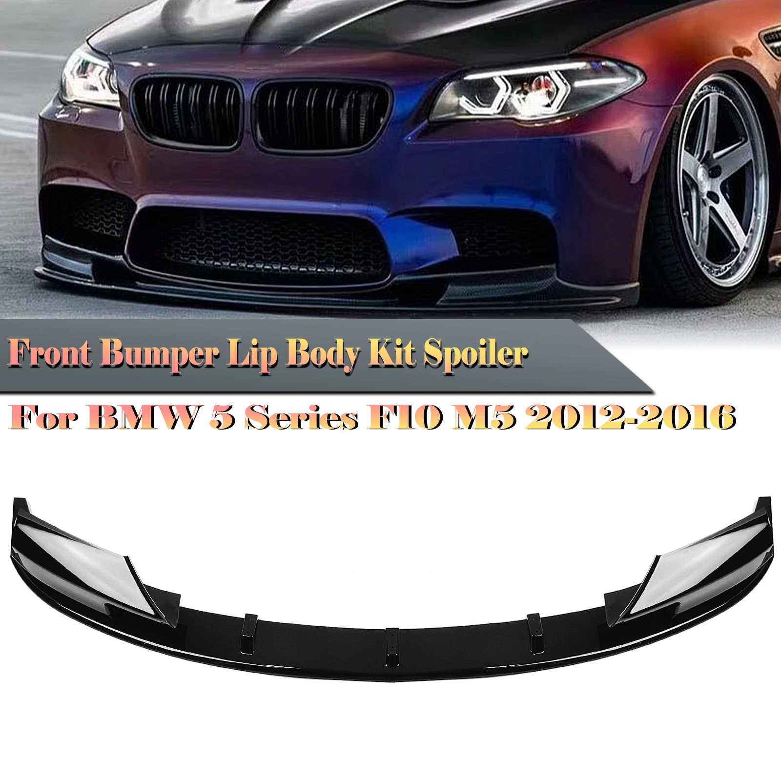 

For BMW 5 Series F10 M5 2012-2016 Gloss Black/Carbon Fiber Look Front Bumper Spoiler Lip+Air Vent Corner Side Splitter Cover Kit