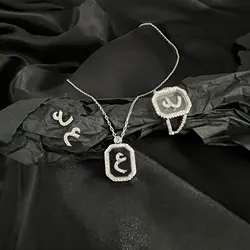 New jewelry sets Zircon Arabic Letters Glass Square Design Ring earrings necklace elegant women's sets Party Jewelry Accessory