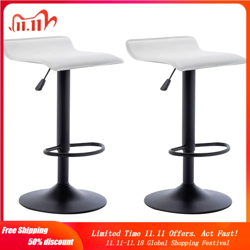 Adjustable Bar Stools Set of 2, Modern Swivel PU Leather Airlift Barstools, Backless Kitchen Counter Height Bar Chair