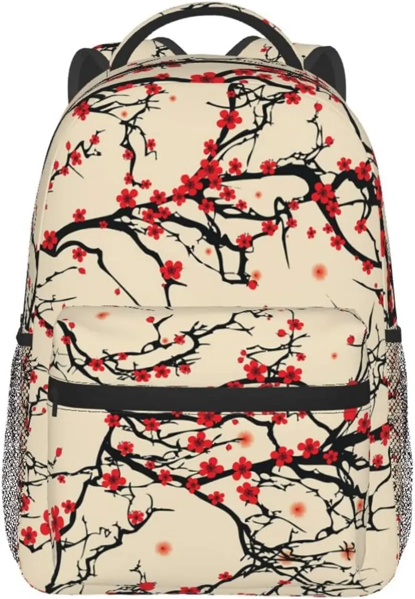 Japanese Cherry Blossom Pattern Stylish Casual Backpack Purse Laptop Backpacks Pockets Computer Daypack For Work Business Travel