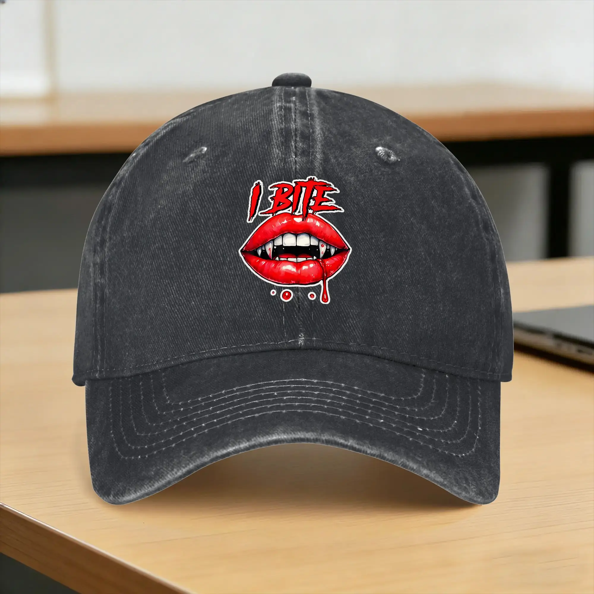 I Bite Sexy Red Lips Halloween Vampire Fangs Casual Baseball Cap Spring  Trucker Hat High Quality Outdoor Gym Hip Hop Hats
