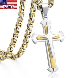 Cross Pendant Necklaces for Men Stainless Steel 3 Layer Knight Cross Mens Necklace Chain Gold Black Silver Color DDLKP179