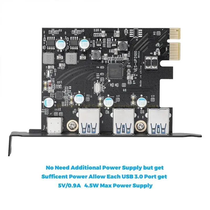 PCI-E USB3.0 Card 4-Port Type C (1) TypeA (3) FL1100 Chip 5Gbps without Additional Power Cables for Desktop Computer PC