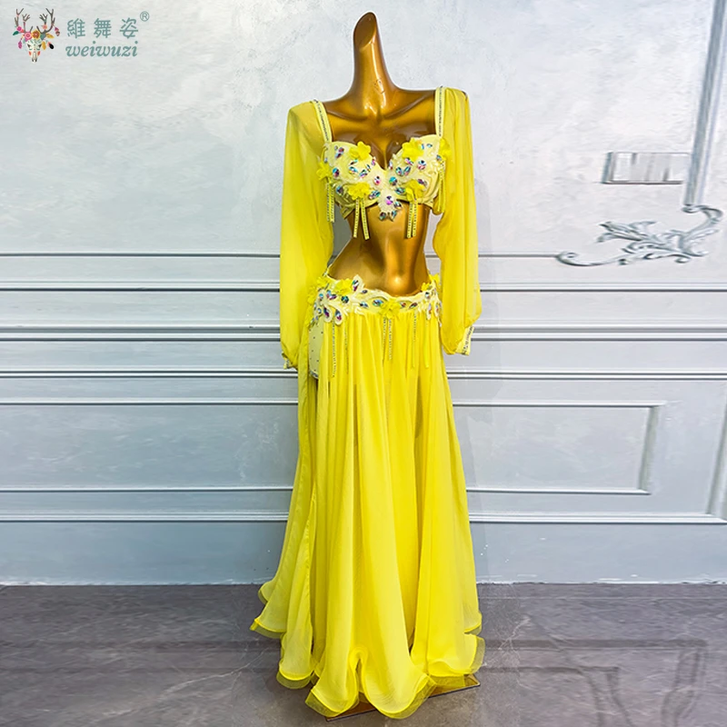 

Belly Dance Performance Costume Customization Rhinestone Bra+Chiffon Long Skirt 2pcs Oriental Dance Competition Clothing