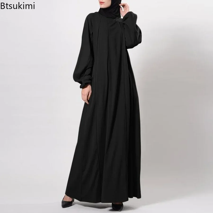 Plus Size 4XL 5XL Cotton Long Sleeve Abayas for Women Muslin Dress O-Neck Soft  Loose Waist Pocket Mid-calf Casual Robes Female