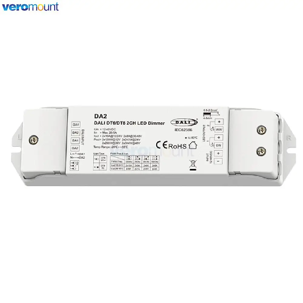 Skydance DA2 DALI 2CH Constant Voltage LED Dimmer DC12-48V DT6 DT8 2 Modes DALI Dimmer PWM digital dimming With AC Push Switch