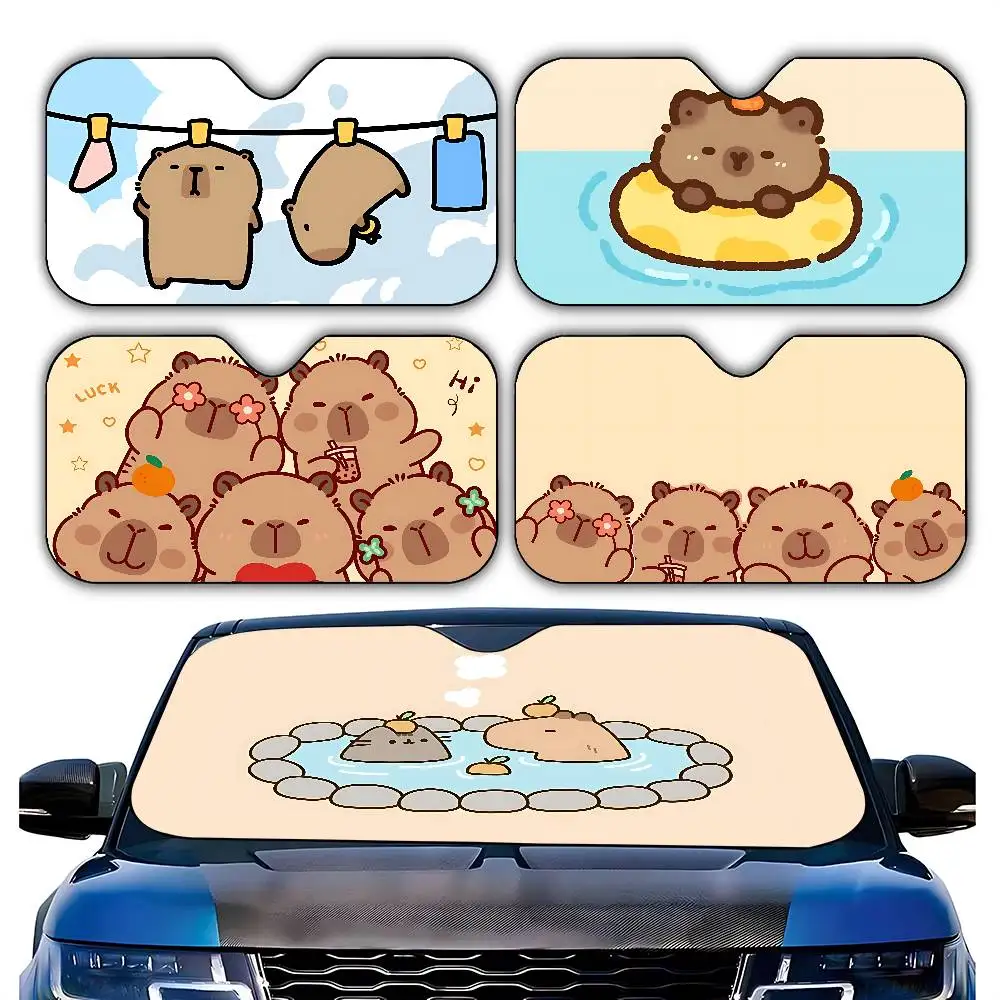 Kawai C-Capibaras Stylish And Trendy Windshield Sunshade, Car Windshield Cover, Car Sunshade Curtain, Car Sun Protection Cover