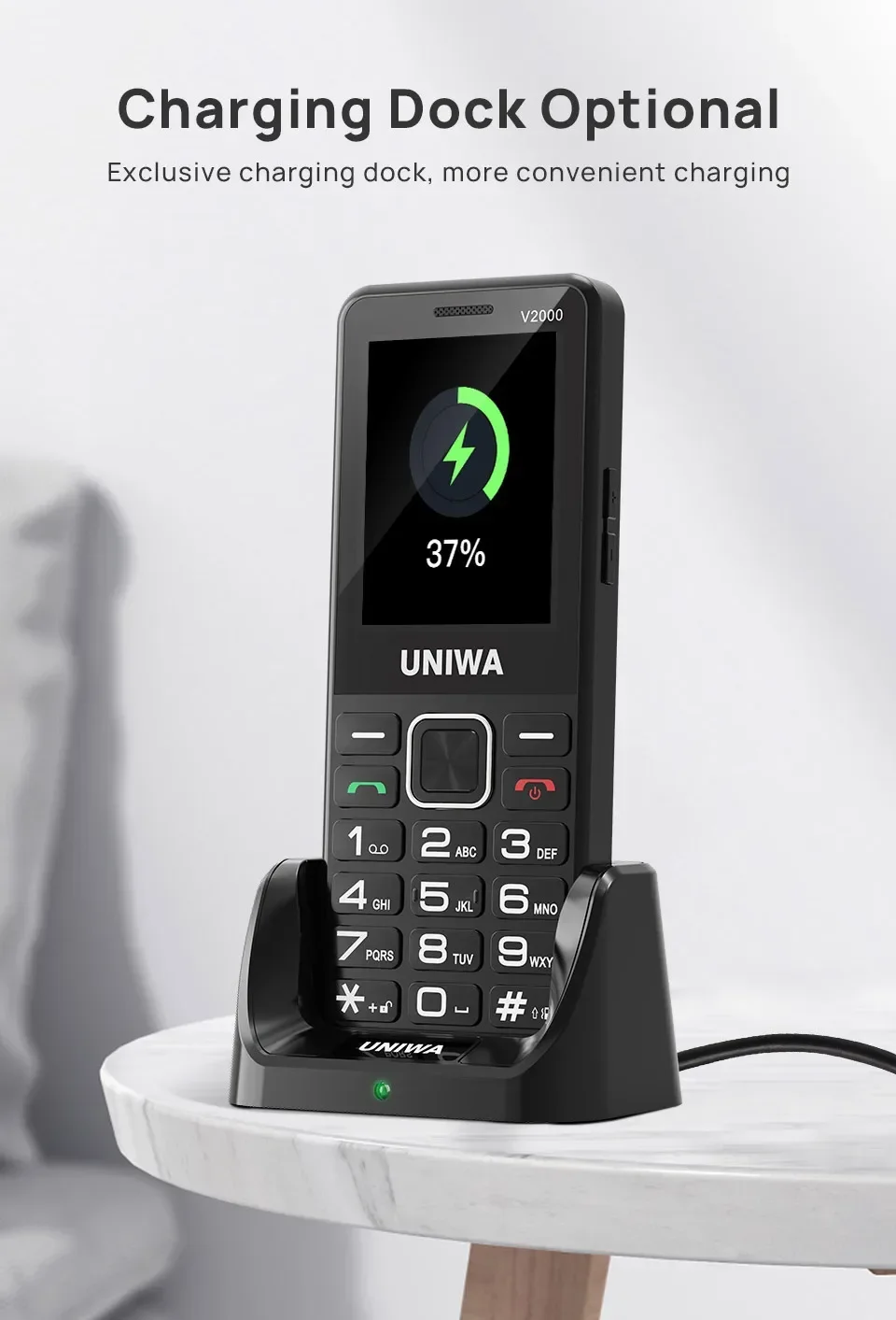 UNIWA V2000 4G Keypad Phone 2.4Inch Big Button Loud Volume 0.3MP Camera 1700mAh Russia Hebrew Keyboard Feature Phones Elderly