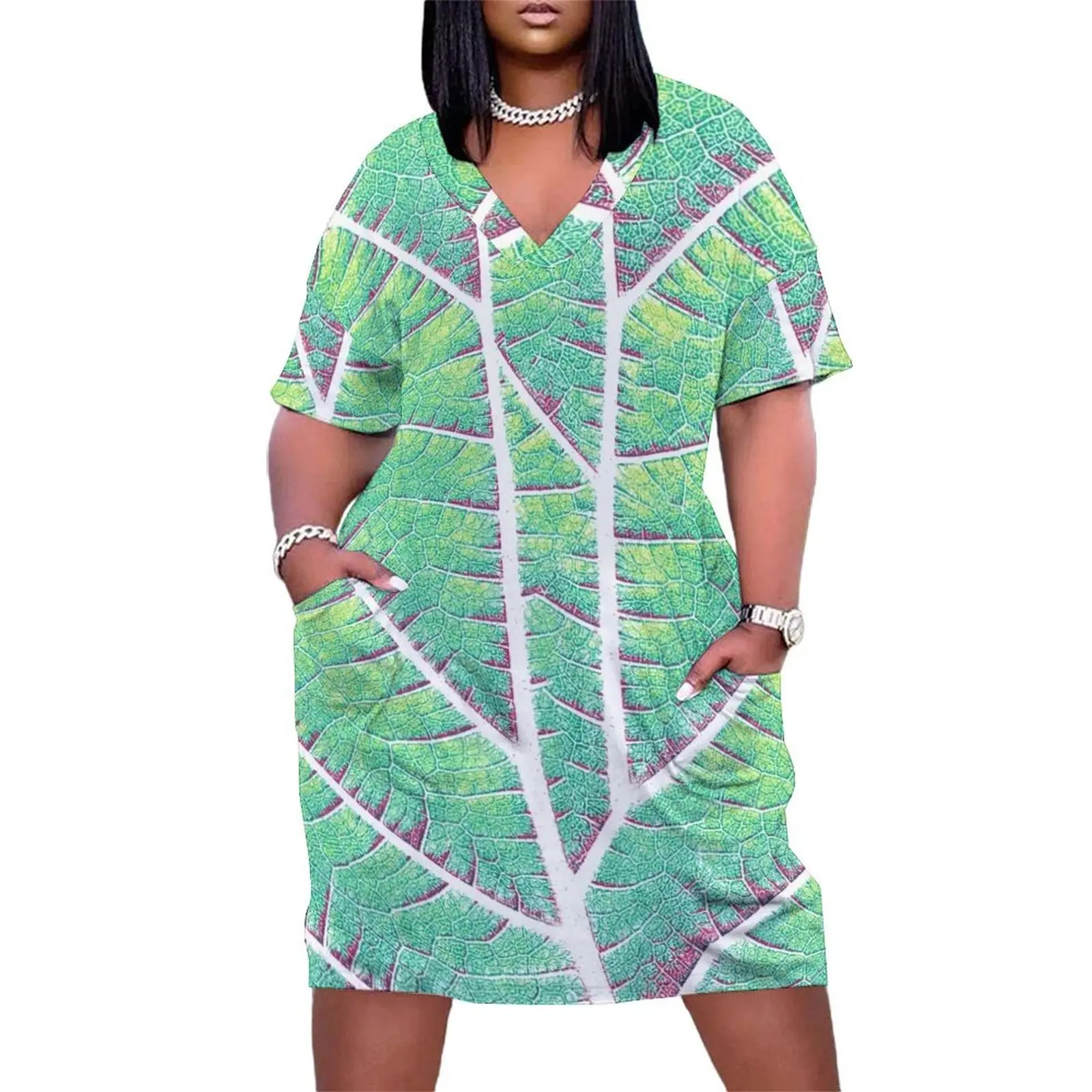 

Leaf Detail Loose Pocket Dress summer clothes Evening gown