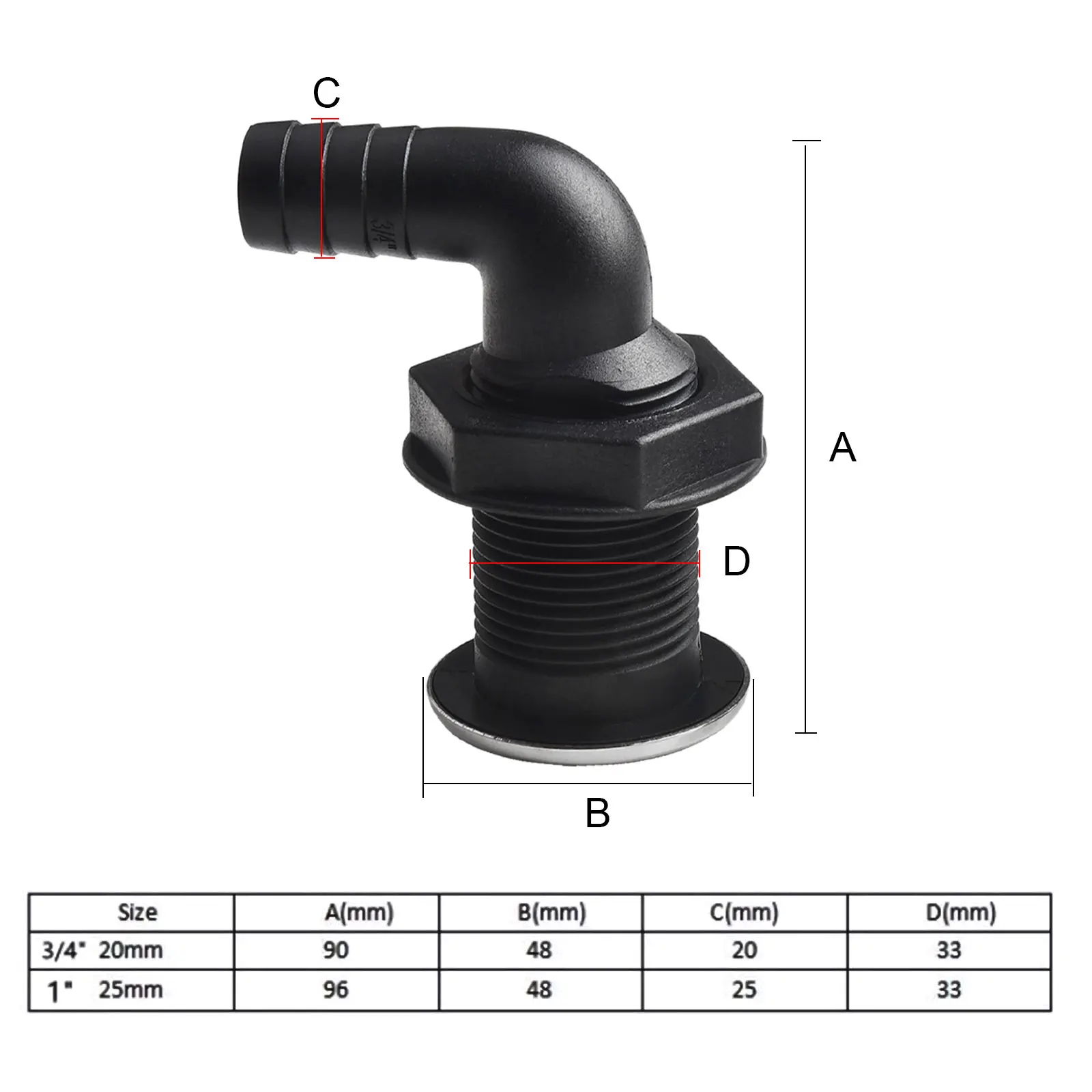 Nylon Piping System Marine Thru Hull Fitting Compact Packaging Plumbing Fitting Effective Water Drainage Accessory