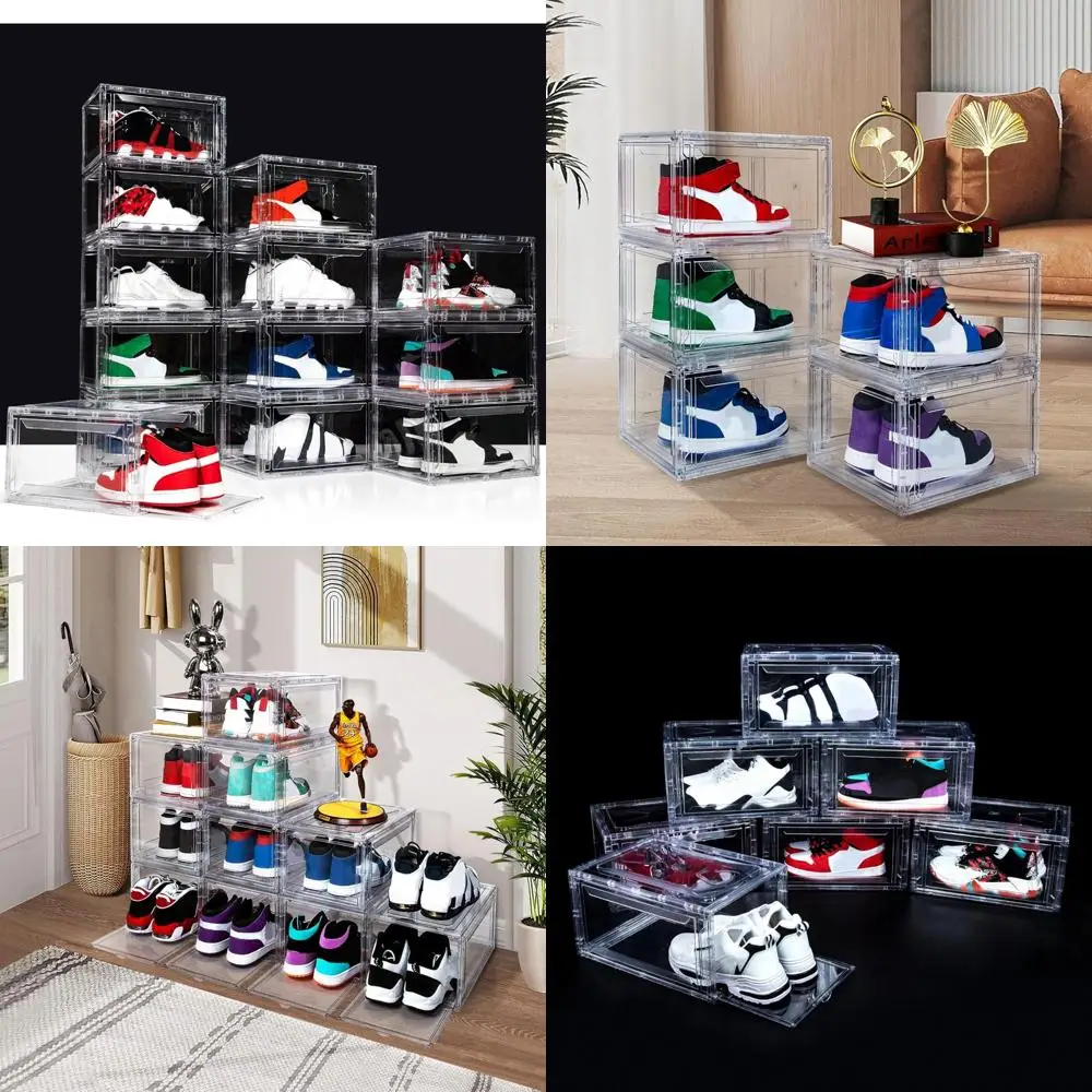

Clear Acrylic Shoe Storage Boxes - Stackable Drop Front Design for 12 Pairs of Shoes