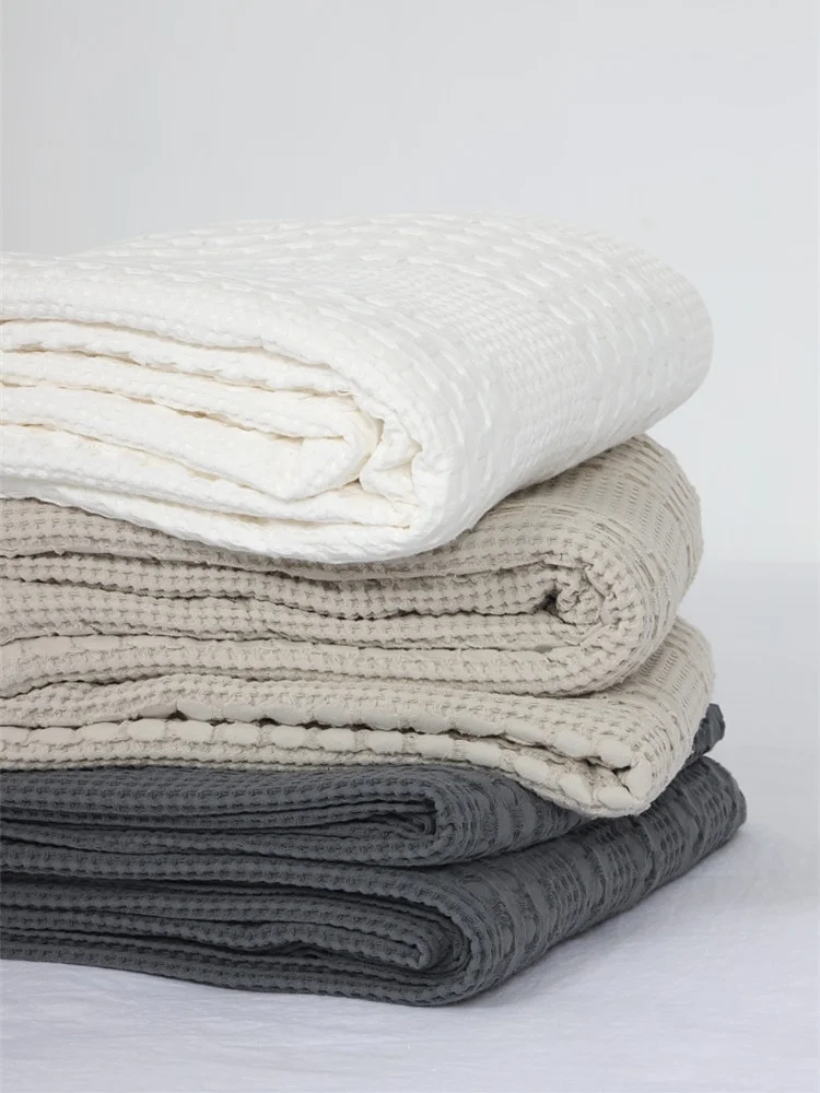 Waffel karierte Baumwoll-Sofa-Einwurf decke, Luft zustand Sommer-Quilt-Decken für Betten, weiches Heim bettdecke, solide Tages decke – Detail 1