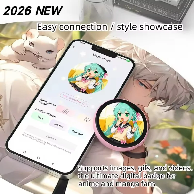 Smart Touch Screen Dynamic Electronic Badge Keychain Bluetooth 6.0 Anime Digital E-Badge Fashion Pendant Gifts For Otaku Friends