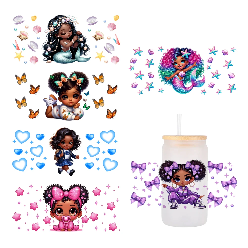 

black people Girl fashion For Libbey 16oz Can Glass 3D Waterproof UV DTF Coffee Can Wrap Libbey Glass Wrap