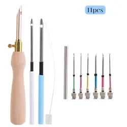 LMDZ 11Pcs Punch Needle Embroidery Kits Wooden Yarn Embroidery Pen Crochet Knitting DIY Craft Stitching Sewing Tools