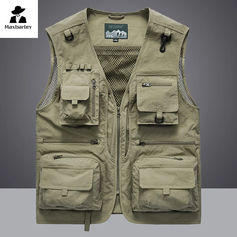 14 Pockets Summer New Men Us Work Hiking Fishing Vest Mens Photographer Waistcoat Mesh Cargo Sleeveless Jacket Tool Vest 7xl