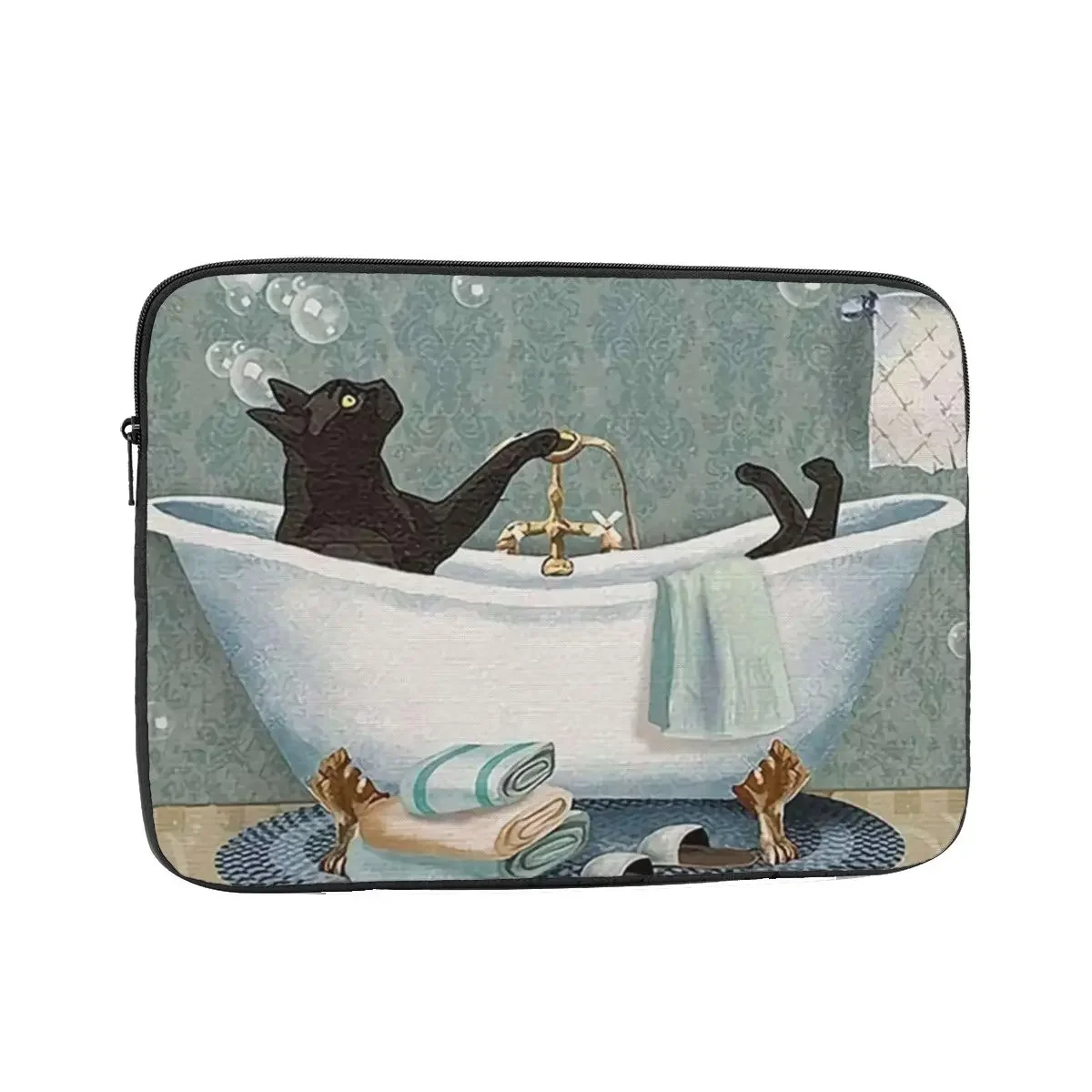 Black Cat Soap In Bathroom10 12 13 15 17 Inch Laptop Sleeve Case Notebook Bag Case Cat Lovers Pet Shockproof Case Bag