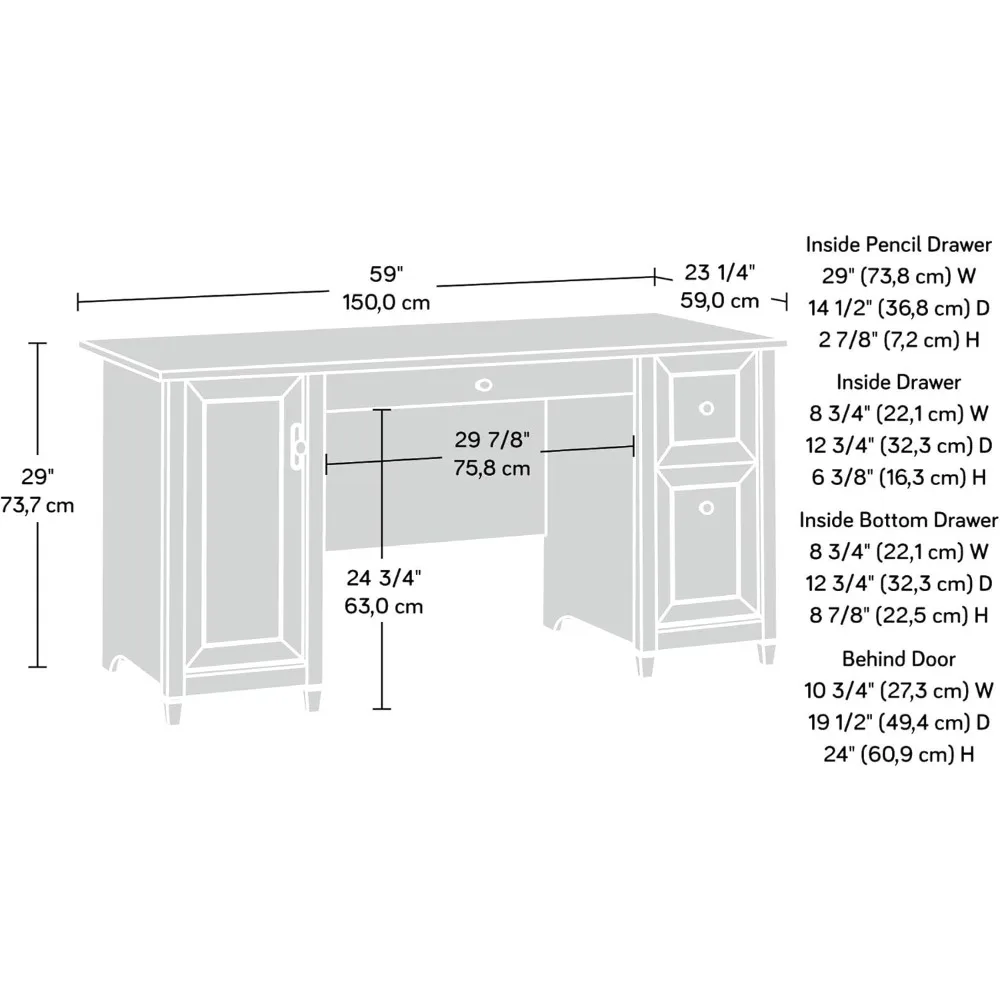 مكتب كمبيوتر مائي بحافة سعودير مع مساحة تخزين، مكتب منزلي، الأبعاد: 59.06 × 23.23 × 29.02، لمسة نهائية سوداء العقارية