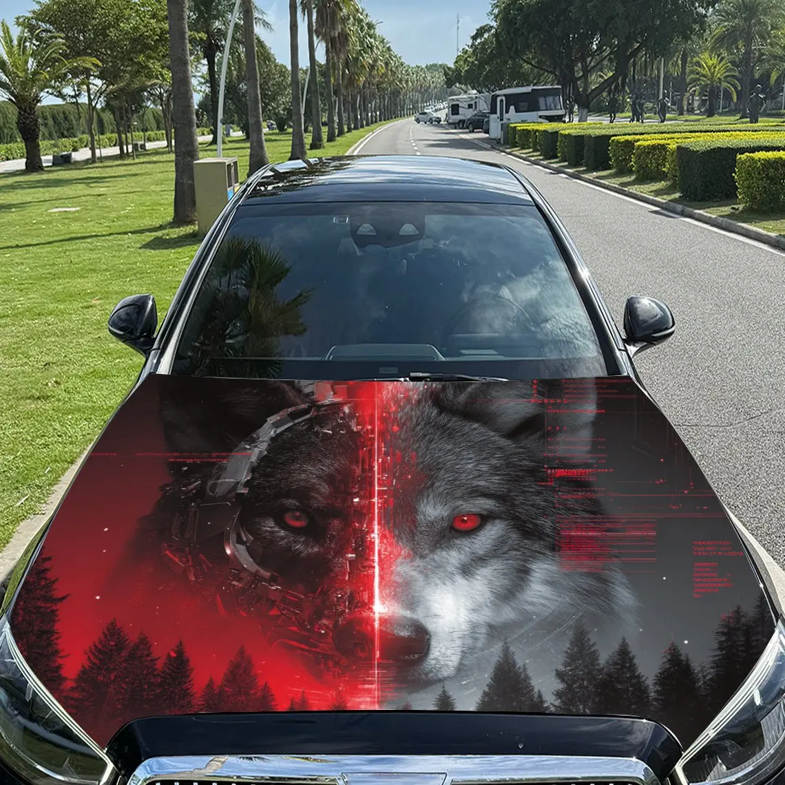 

Черно-красная виниловая пленка для автомобиля Cyberpunk Wolf, водонепроницаемая наклейка на капот автомобиля из ПВХ, самоклеящиеся устойчивые к царапинам наклейки