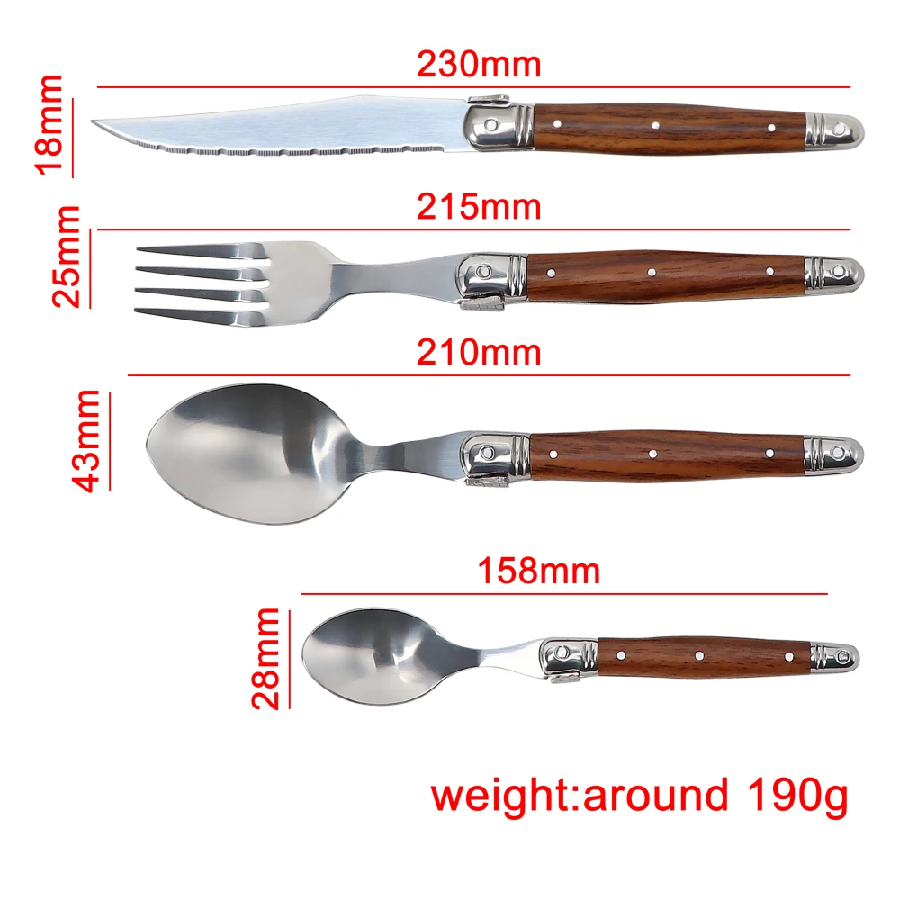 Jaswehome 4/6Pcs Steak Knives Set Tableware Stainless Steel ABS Wood Grain Handle Dinner Knife Fork Spoon Dishwasher Flatware