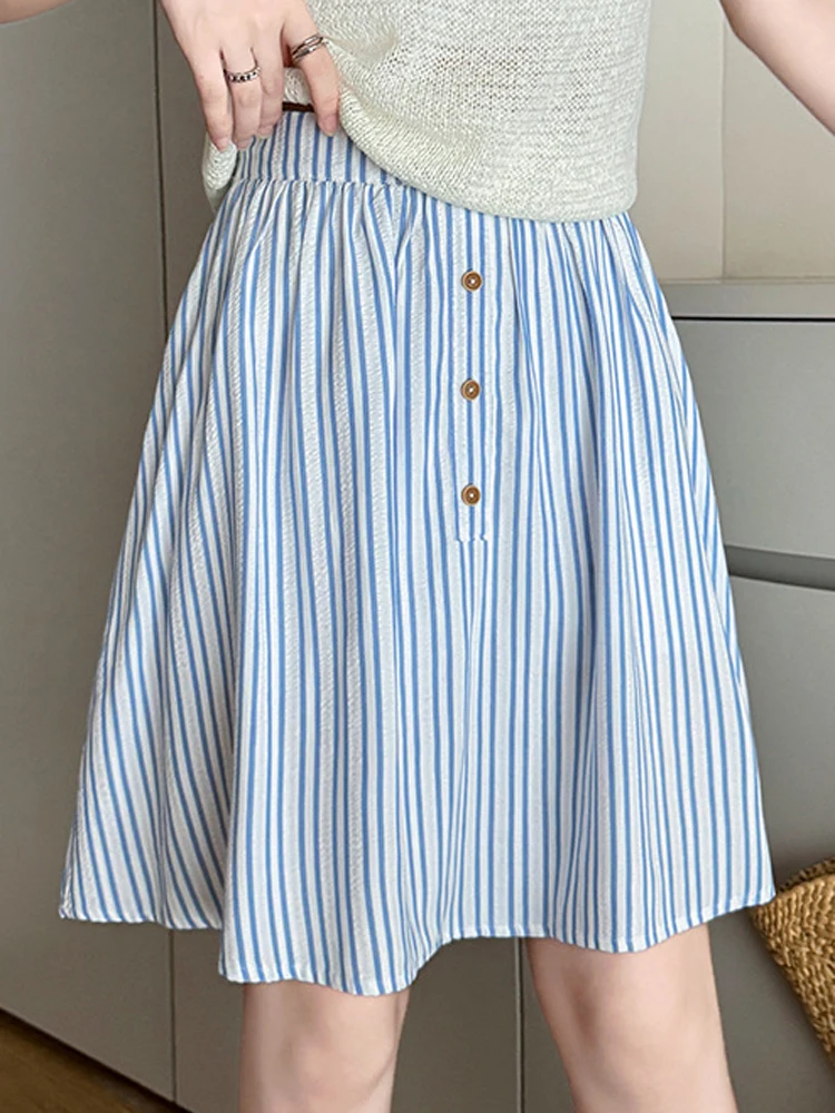 Striped A-line Skirt Casual Fresh Women's Clothing 2024 Fashion Girl Summer New High Waist  Puffy Short Skirts Slim Fit Slimming