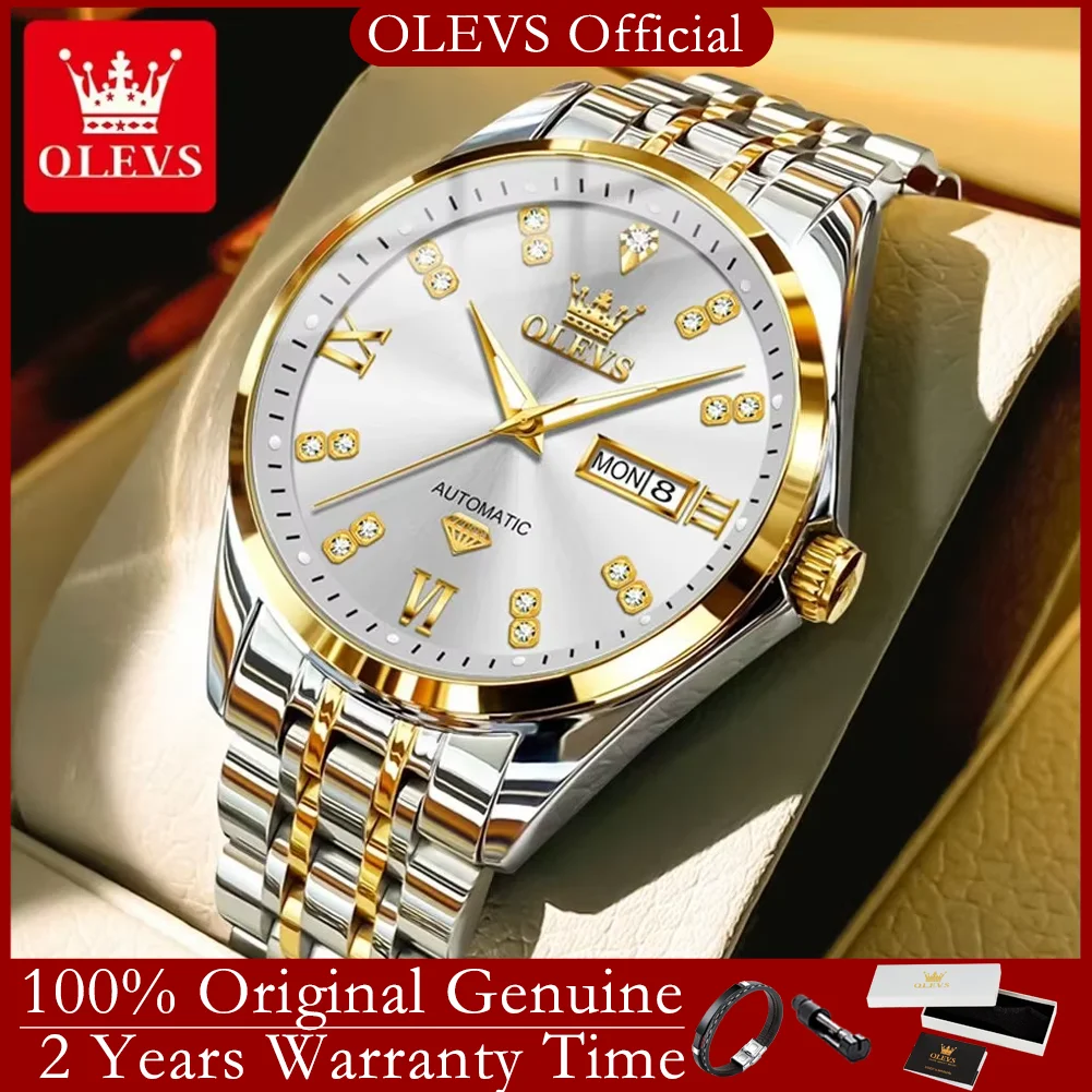 

OLEVS 9801 Мужские часы Роскошные автоматические механические часы для мужчин с бриллиантовой шкалой из нержавеющей стали Деловые водонепроницаемые мужские часы