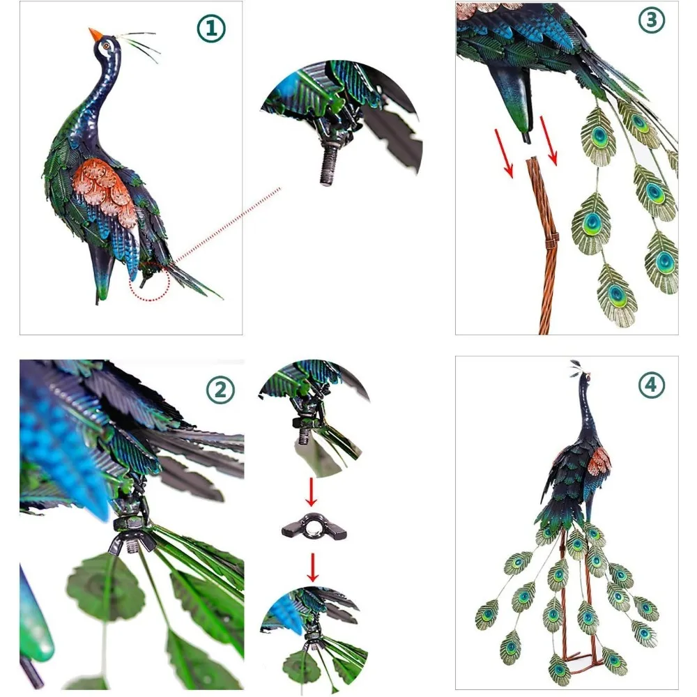 Estatuas de Metal para decoración de jardín, Juego de 2 piezas de pavo real para exteriores, patio, césped, esculturas para el hogar