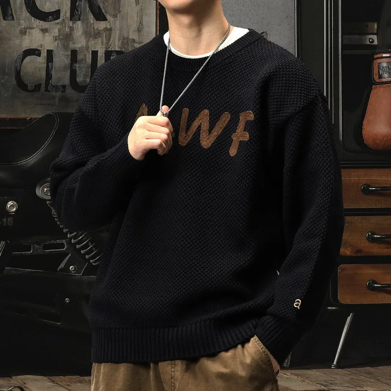 Pullover Männer Lose Warme Herbst Winter Brief Chic Oansatz Alle-spiel 3 Farben Gestrickte Weiche Einfache Casual Neue vintage Ulzzang Cool