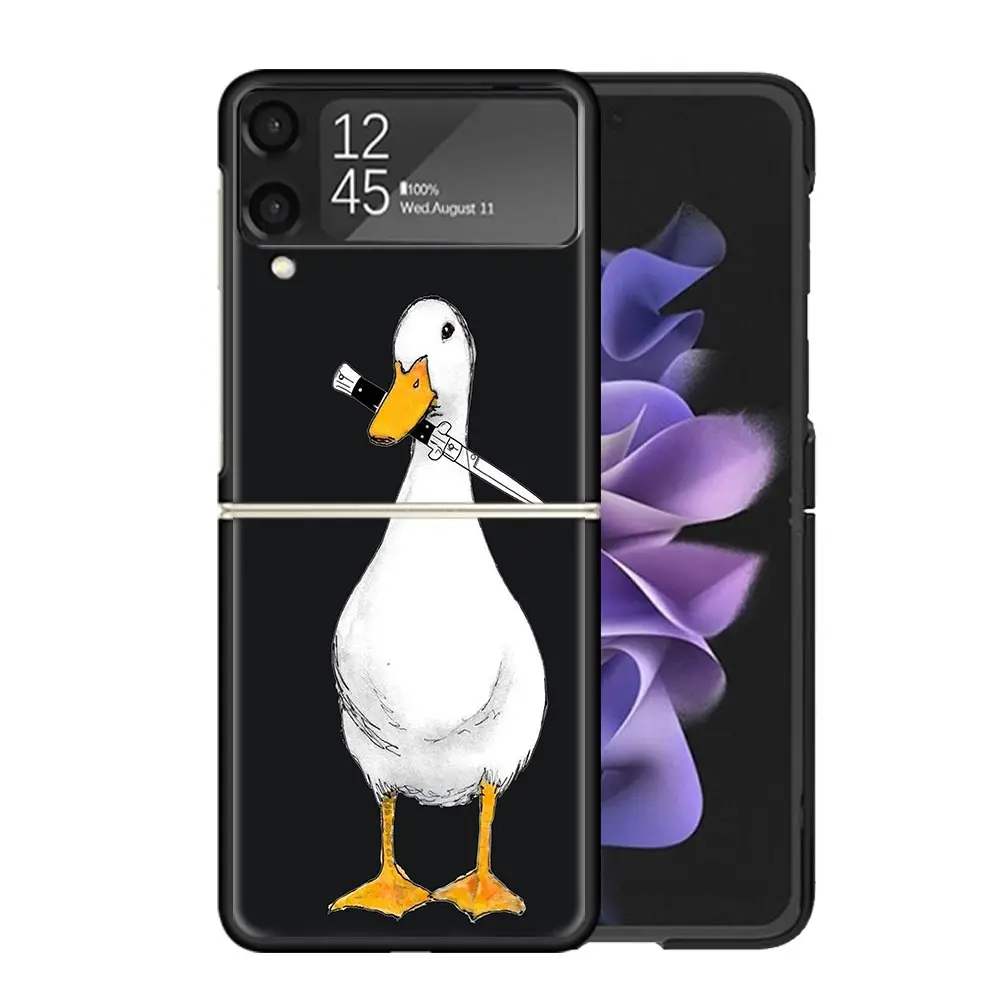 Funda de teléfono transparente con dibujo de pato y ganso para Samsung Z Flip 5 4 3 Galaxy ZFlip 6 5G, funda dura con estampado a prueba de golpes, funda de TPU para PC