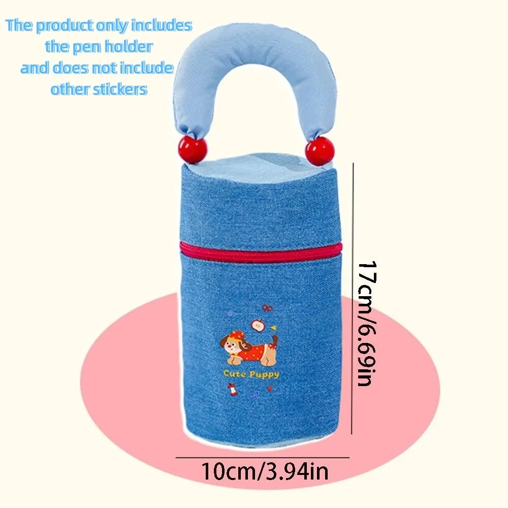 Puppy Pattern Cartoon Pen Holder Large Capacity Sweet Pencil Storage Bag Trendy with Handle Multi-layer Stationery Bag
