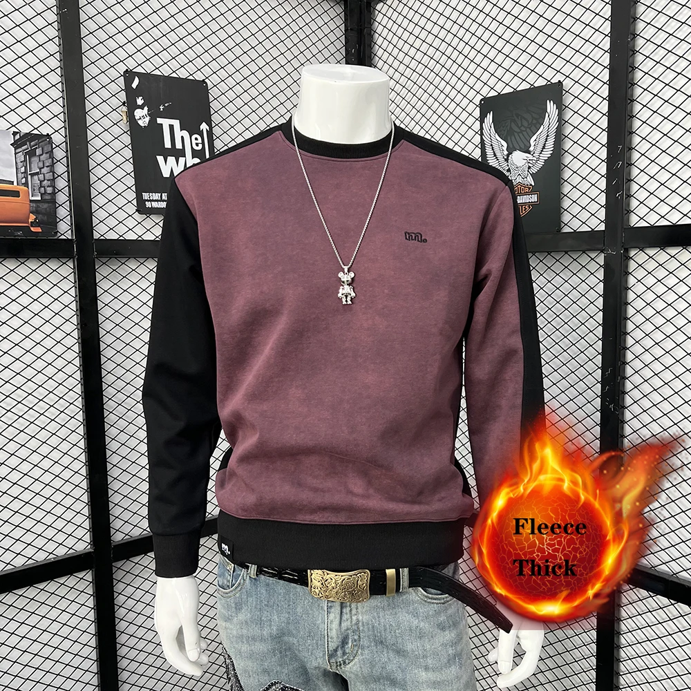 Men's Fashion Hoodie Winter Splicing Contrasting Color Inner Pullover Trendy Brand Youth Man Clothing Casual Homme Sweater 4xl