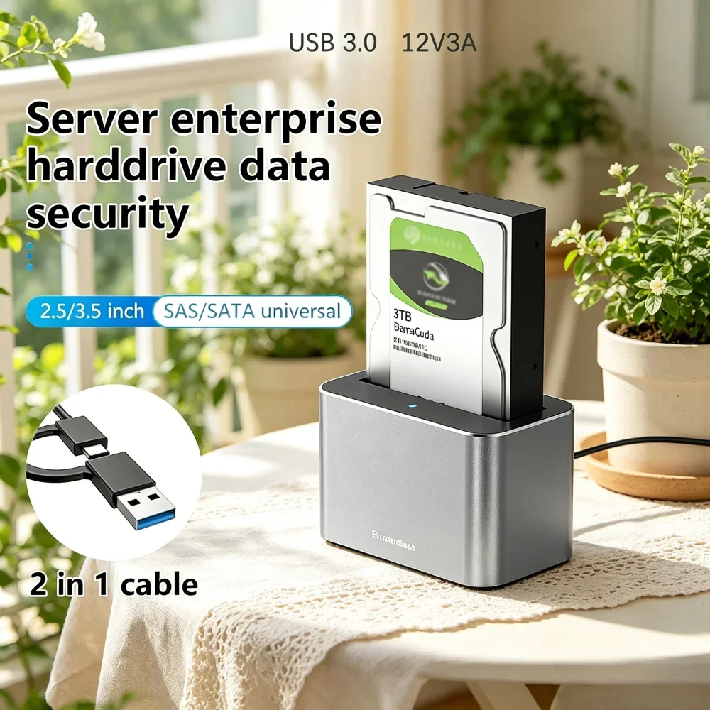 2.5/3.5 Inch SAS/SATA Docking Station, USB 3.0 External Hard Drive Enclosure, HDD Storage Case