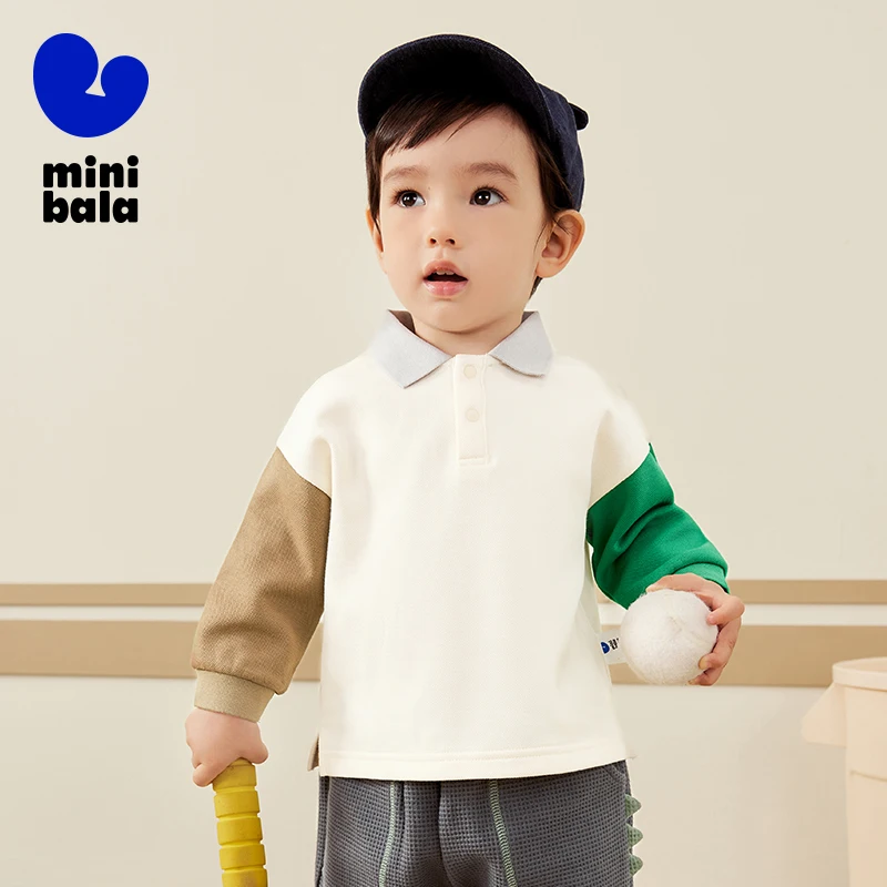 Mini Bala Long Sleeve T-Shirt for Boys and Girls Skin-Friendly Breathable Top 2024 Autumn New Style Fashionable Spliced Top