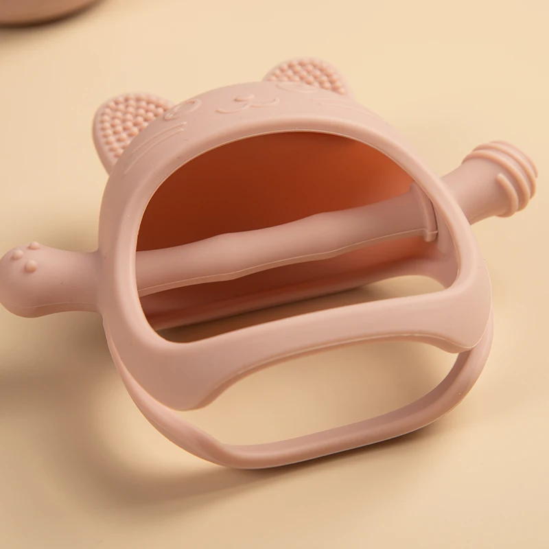 Guantes mordedores de silicona para bebé, juguete sin BPA, gato de dibujos animados, juguetes para la dentición infantil, cuidado Dental para recién nacido, palo Molar, accesorios para bebé