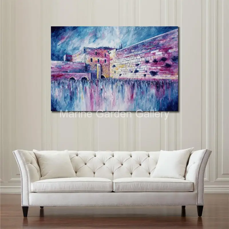 Hand Painted Jewish Oil Painting Contemporary Jerusalem Landscape Large Religious Canvas Art for Judaic Living Room Wall Decor