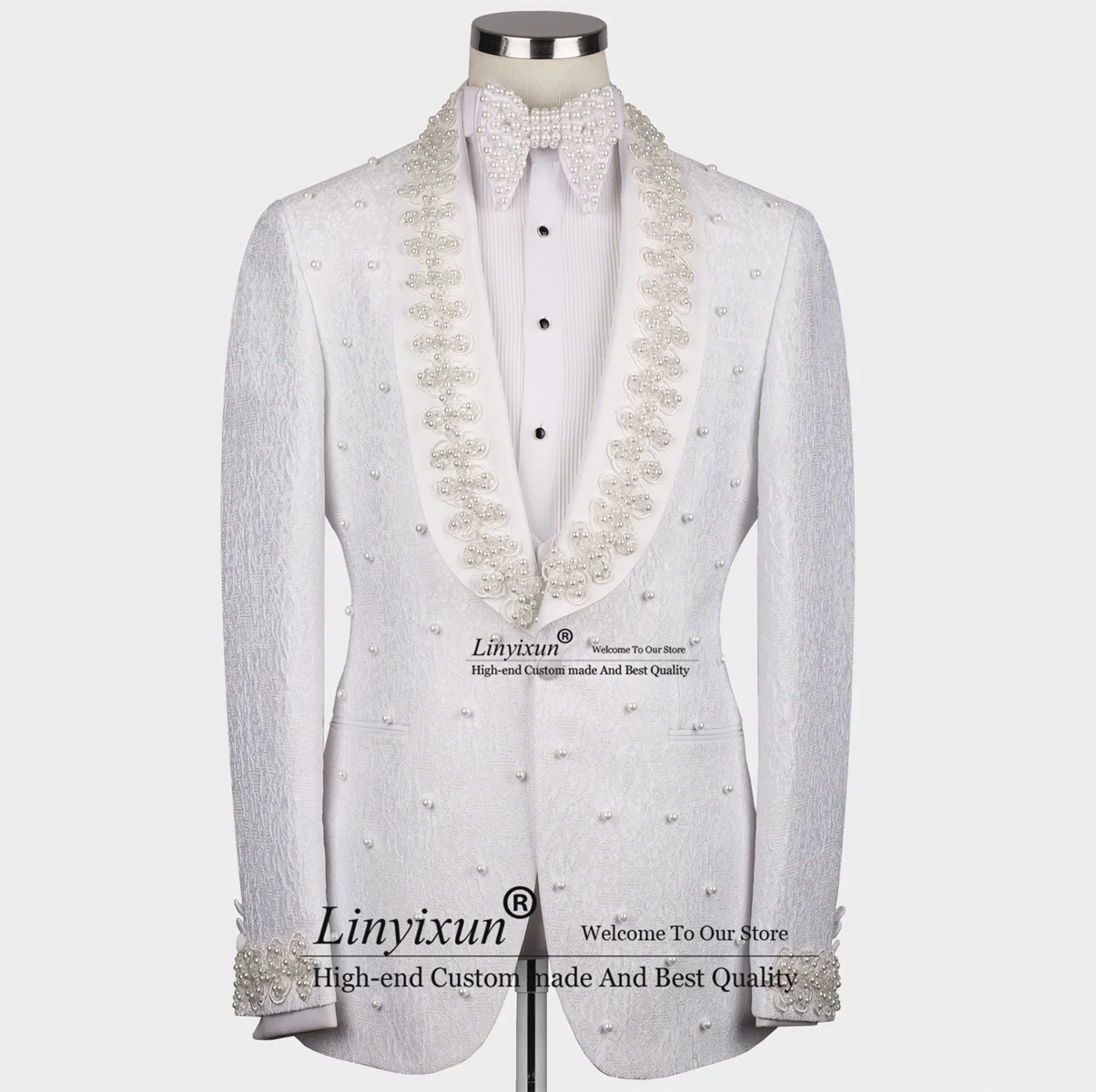 Luxury Embroidered Beaded Tuxedos Men Suits 3 Pieces Wedding Groom Party Male Prom Blazers Customiz trajes elegante para hombres