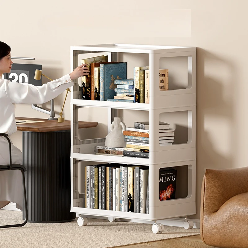 

Storage Rack with Wheels at Bottom, Foldable and Stackable to be Cabinet, Movable Book Shelf, Free assemble