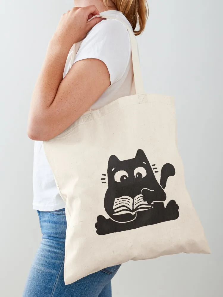 

Black reading cat Tote Bag Reusable bags the tote bag reusable shopping bag hand ladies