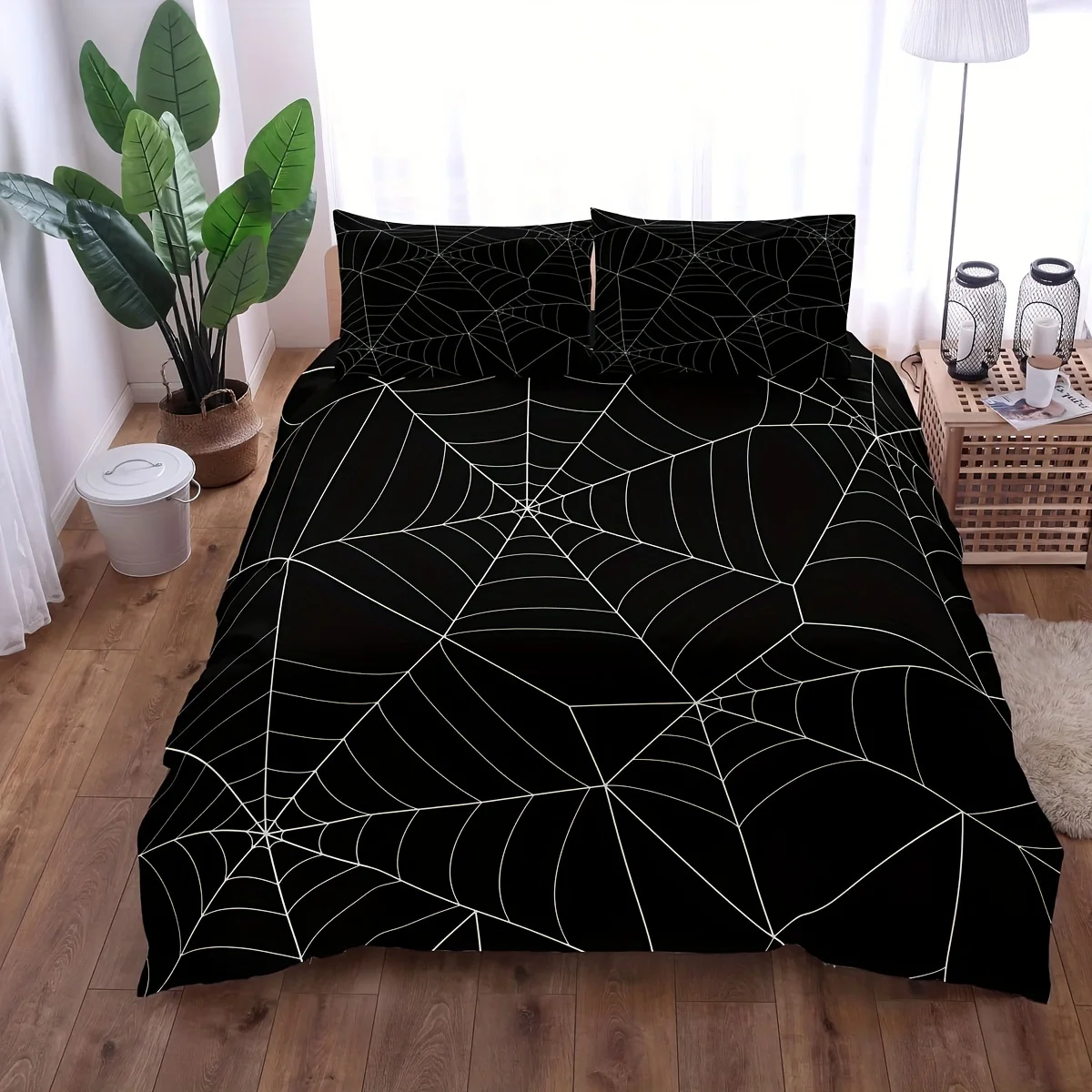 Duvet Cover Set 1*Duvet Cover + 2*Pillowcase Spider Web Digital Print Bedding Set, Soft Comfortable Duvet Cover For Bedroom