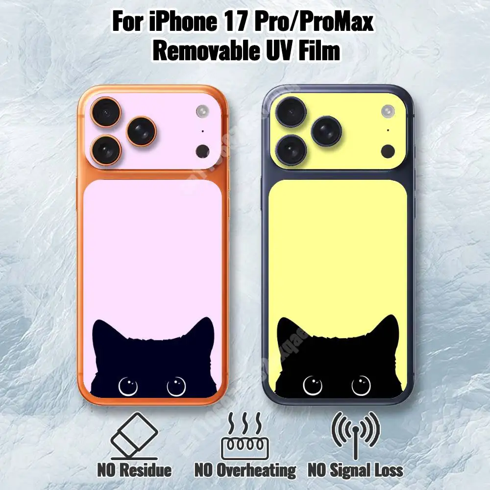 Kawaii Peeking Black Cat Removable UV Film for iPhone 17 Pro 17 ProMax Protective Sticker
