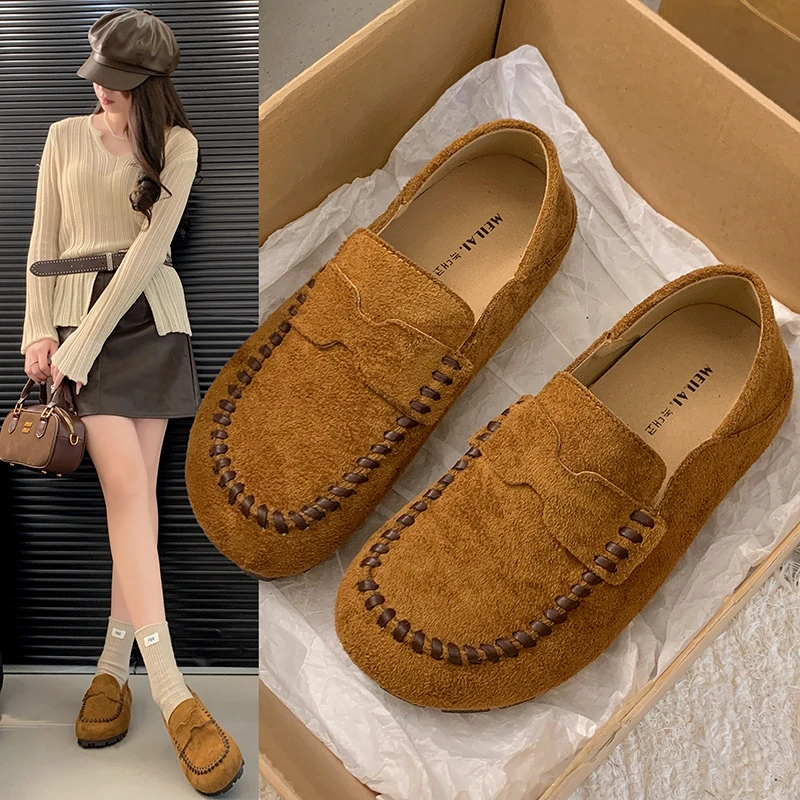 

2025 New High Quality Flats Autumn New Round Toe Deep Mouth Suede Soft Sole Anti-slip Wear-resistant Single Shoes Женская Обувь
