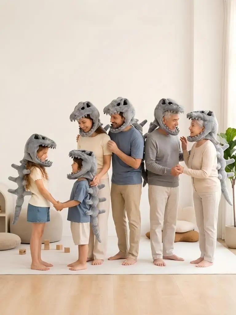 Plush Dinosaur Skeleton Hat Wearable Cosplay Headgear 80/120cm for Halloween Party Family Parent‑Child Photo Prop Play Toy